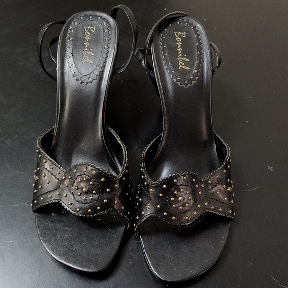 Bonnibel black studded heeled leather sandals with wrap around ankle strap. - Picture 8 of 9